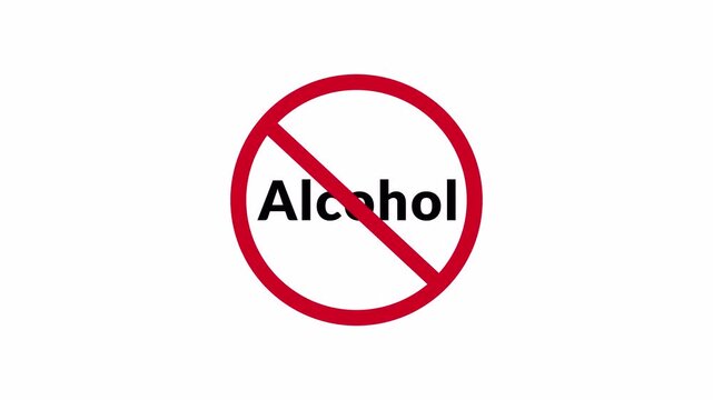 ALCOHOL Prohibition Symbol Sign Animation Isolated on Transparent Background, stop or no exit forbidden red circle animation Warning, prohibited or ban icon animation.ALCOHOL Prohibition Symbol in 4k