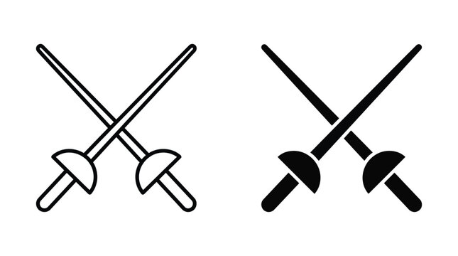 Crossed fencing swords a linear black and white icon set
