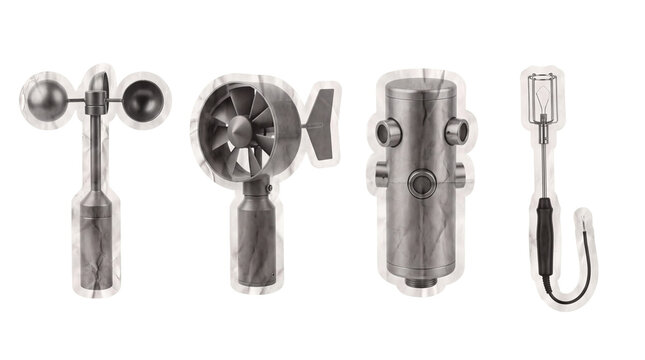 anemometer , newspaper collage cutout set PNG