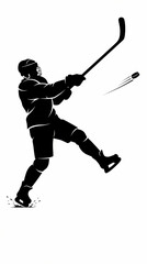 Fototapeta premium Silhouette of an ice hockey player taking a powerful slap shot.