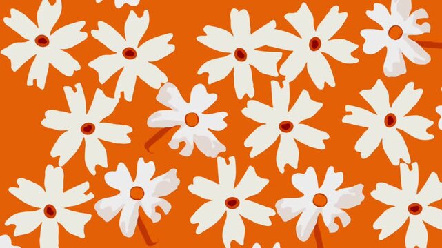 Blooming White Jasmine Flowers on Orange Background - Retro Floral Motion Graphics Video Loop