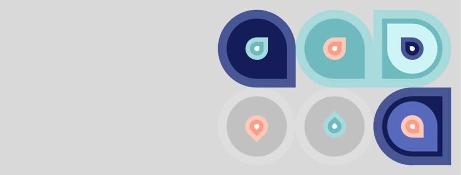 Abstract graphic design features colorful circles, varying shades. Shapes suggest droplets, targets, or stylized eyes. Minimalist aesthetic, clean presentation.