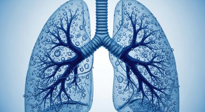 Detailed Illustration of Human Lungs with Branching Bronchioles and Alveoli.
