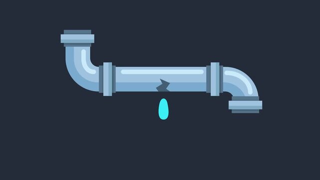 Graphic illustration of a broken pipe with a dripping water leak, representing plumbing problems and repair service.