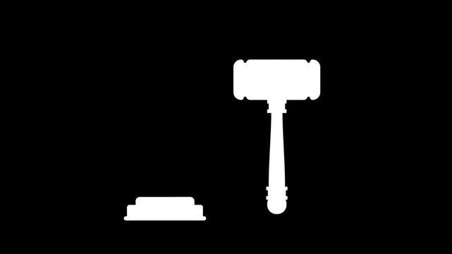 Stylized judge s gavel striking a sound block, symbolizing law, justice, authority, and important decisions.