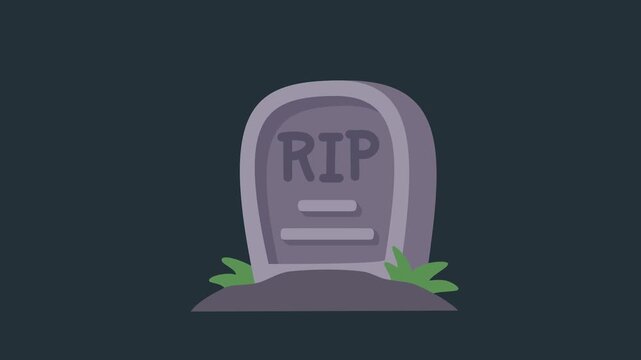 Solemn flat design illustration of a grey gravestone, with RIP inscription, symbolizing death and remembrance.