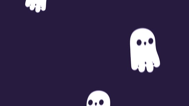 Cute cartoon ghosts floating on a dark purple background, perfect for Halloween designs or spooky themes