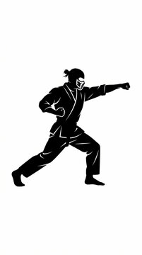 A black and white illustration of a martial artist performing a powerful punch.