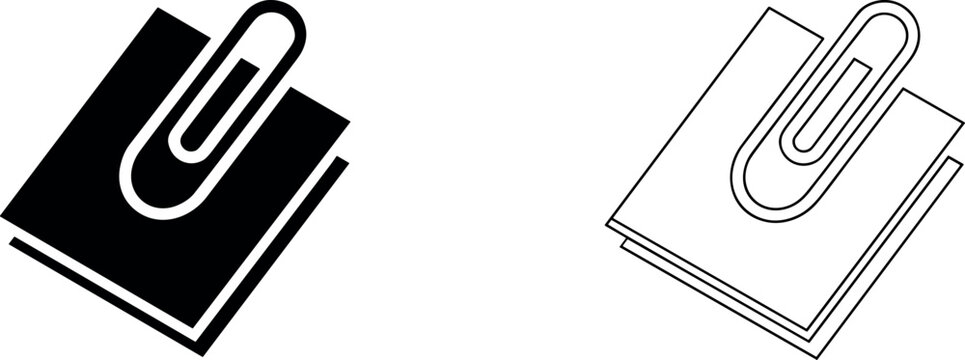 Paper Clip on Document Note Icon Set Vector Black Glyph and Line Style Vector