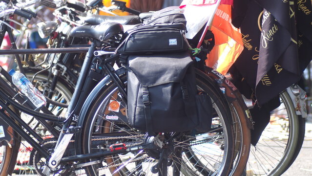 Row of Classic Vintage Onthel Bicycles Parked on the Roadside for Community Gathering