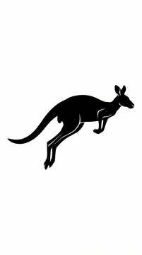A black silhouette of a jumping kangaroo on a white background.