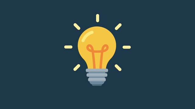 Minimalist flat design light bulb illustration on dark background symbolizing new ideas and creative thinking concept.