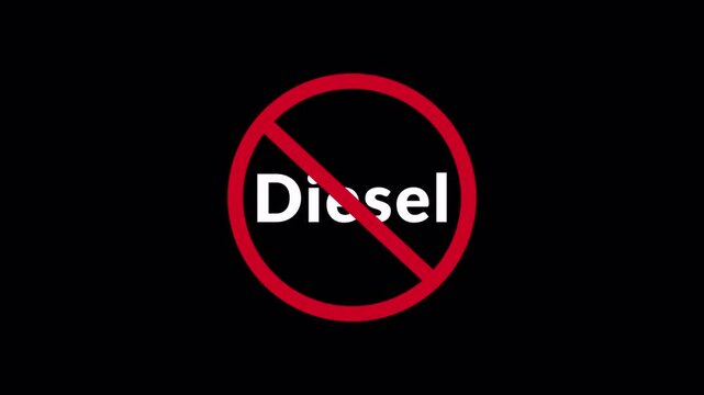 DIESEL Prohibition Symbol Sign Animation Isolated on Transparent Background, stop or no exit forbidden red circle animation Warning, prohibited or ban icon animation.DIESEL Prohibition Symbol in 4k