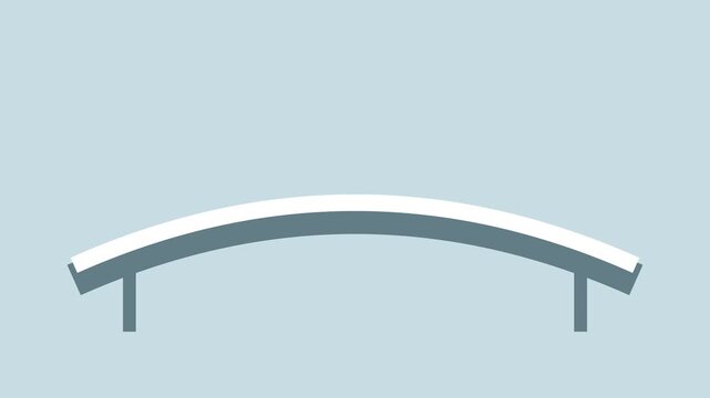 Snow covered arched bridge on pale blue background flat animation
