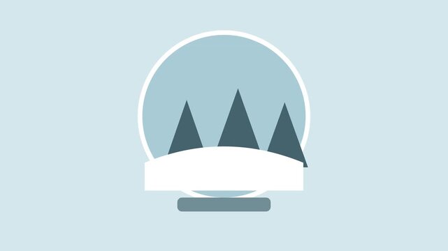 Snow globe with pine trees and snow on pale blue background