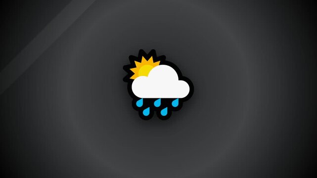 Weather icon animation showing sun and rain cloud on dark background