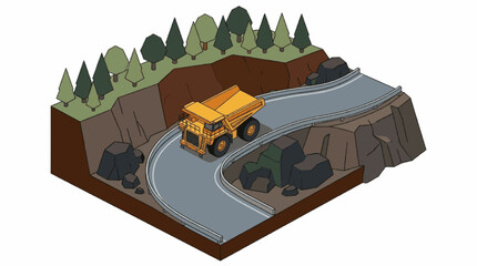 Heavy Duty Mining Dump Truck On Rough Terrain Path. © Yulida