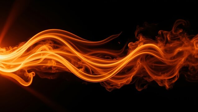 Abstract orange and red smoke or flame like vapor creating flowing, dynamic waves against a dark backdrop, symbolizing heat and motion