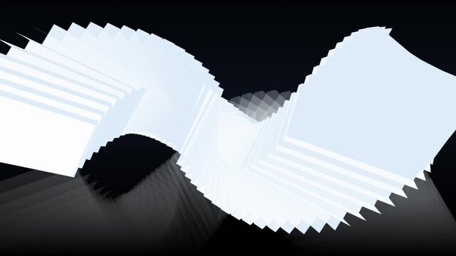 Abstract 3d wave structure composed of multiple stacked light blue rectangular planes on a black background