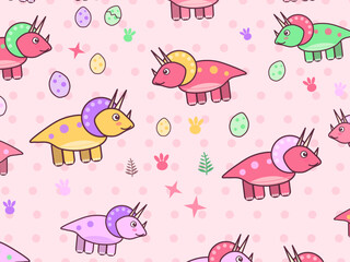 Colorful Prehistoric Dinosaurs Childrens Wallpaper Design © iushakovsky