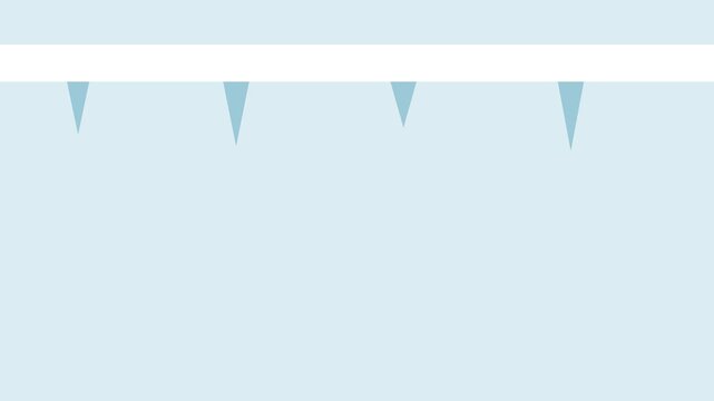 Icicles growing downward from a white bar on a pale blue background, winter animation with copy space