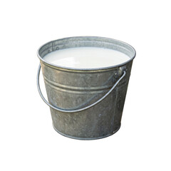 Galvanized Metal Bucket Filled with Milk Cutout Isolated on Transparent Background © Al Maududi