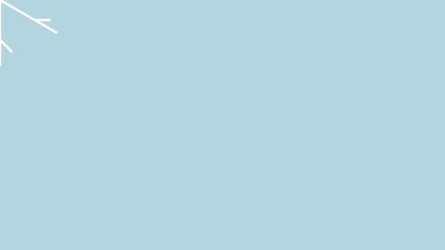 White six armed snowflake forming and settling in the center of a light blue background, minimalist winter animation
