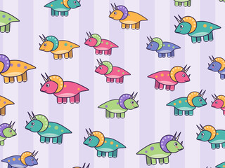 Kawaii T Rex And Triceratops Seamless Pattern © iushakovsky