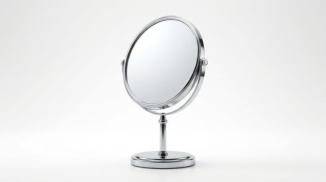 Round silver vanity mirror isolated on white background