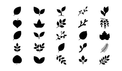 Fototapeta premium Minimalist Leaf Silhouette Collection Featuring Various Botanical Shapes Branches and Foliage Elements for Organic Branding and Eco Friendly Graphic Web Designs
