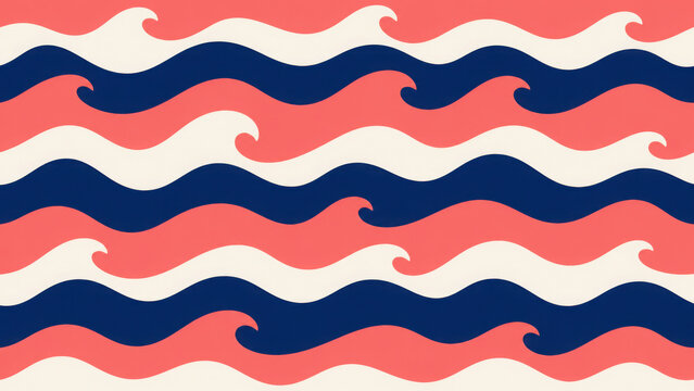 Retro seamless wave pattern featuring horizontal bands of coral pink, dark blue, generated using ai