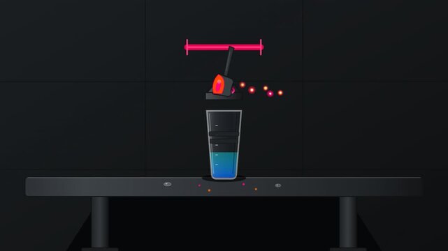 Animated motion graphic of glowing red particles poured into shaker cup