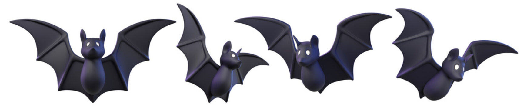 3d cartoon bats with dark wings isolated on background. Playful Halloween icon for branding, decor, or kids party.
