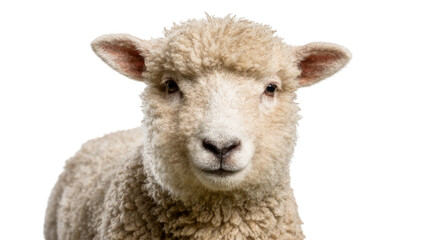 Fluffy white lamb face with curly wool, isolated on transparent background © bigpng