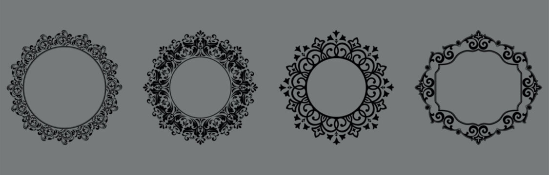 Set of decorative frames Elegant vector element for design in Eastern style, place for text. Floral black and gray frames. Lace illustration for invitations and greeting cards