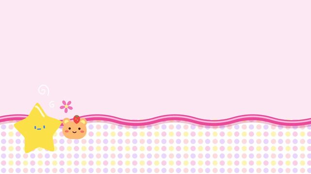 Cute kawaii background with a yellow star and a little bear character.
