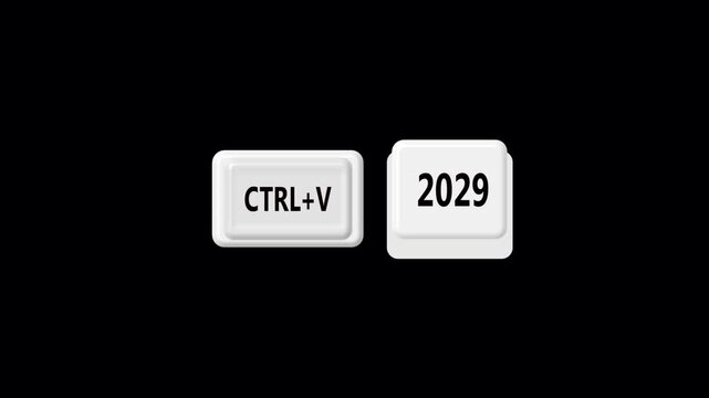 3 d render of CTRL+V keyboard key and 2029 date button concept for future technology and digital innovation projects.