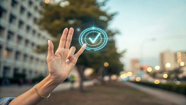 Hand Touching Glowing Checklist Icon Concept for Quality Assurance, Approved Task, and Digital Verification
