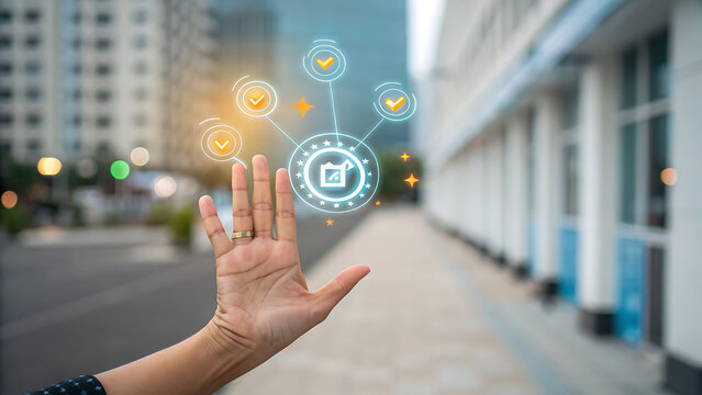 Hand Touching Glowing Checklist Icon Concept for Quality Assurance, Approved Task, and Digital Verification