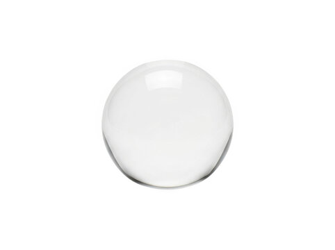 Smooth translucent glass sphere reflects light against plain transparent backdrop.