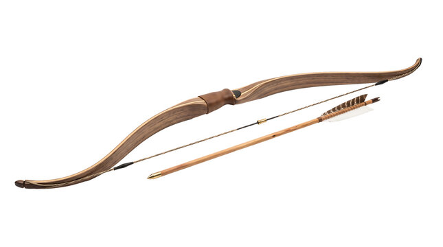 Traditional wooden bow and arrows archery equipment illustration vector isolated transparent background