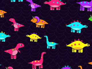 Colorful Prehistoric Dinosaurs Childrens Wallpaper Design © iushakovsky