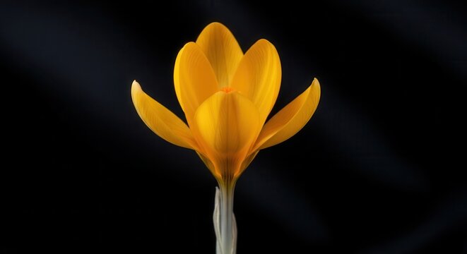 Beautiful yellow crocus flower blooming on black background