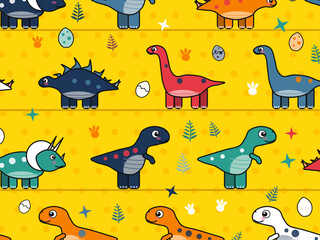 Colorful Prehistoric Dinosaurs Childrens Wallpaper Design © iushakovsky