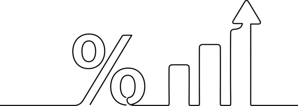 Continuous line drawing of percent symbol and rising graph