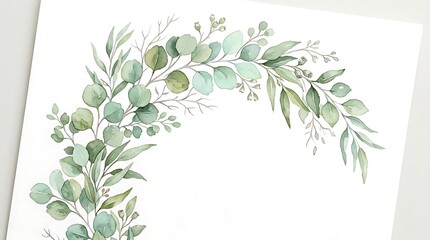 Fototapeta premium Watercolor eucalyptus wreath frame with green leaves and branches, botanical illustration isolated on white background
