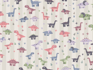 Kawaii T Rex And Triceratops Seamless Pattern © iushakovsky