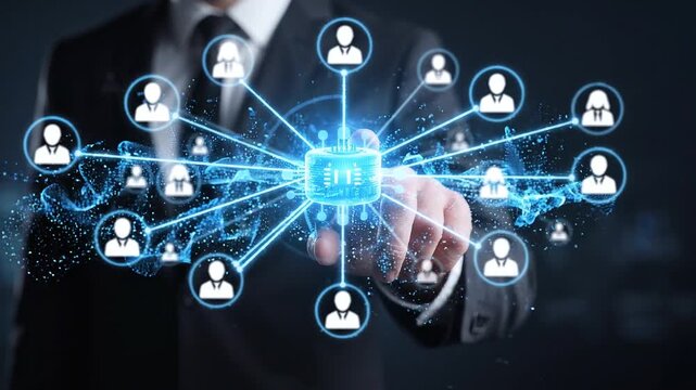 Audience segmentation and customer network targeting concept. Person selecting connected group icon. customer profiling, market segmentation, lead targeting, community reach digital marketing strategy
