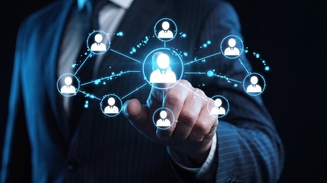Audience segmentation and customer network targeting concept. Person selecting connected group icon. customer profiling, market segmentation, lead targeting, community reach digital marketing strategy