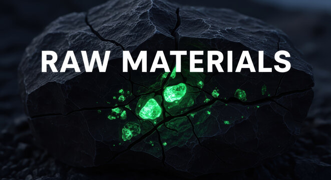 Rare earth mineral supply raw stone glowing green crystal deposit in dark cracked rock
